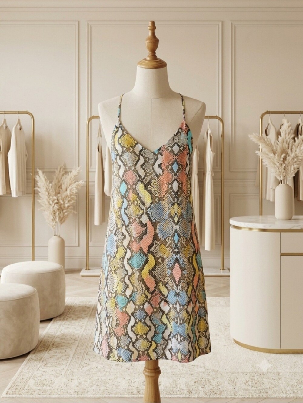 Le Lis Small Colorful Snakeskin Racerback Adjustable Strap Dress
